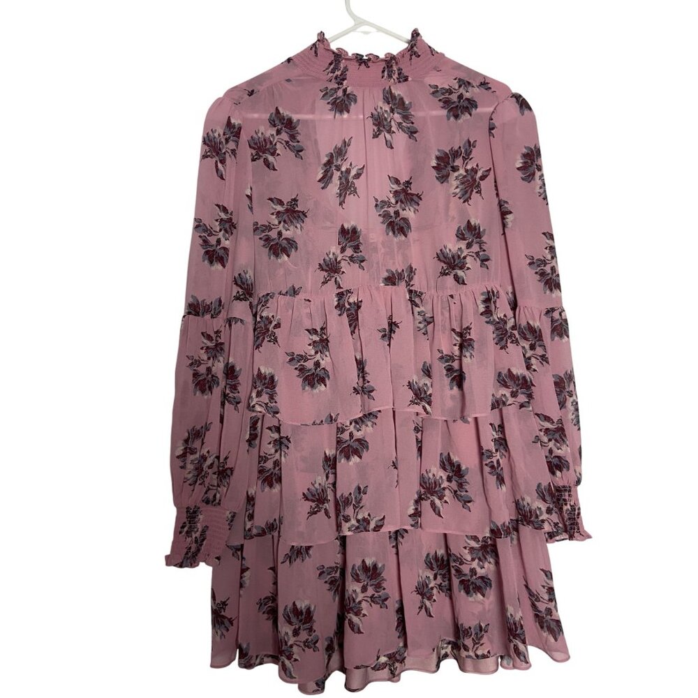 Cinq À Sept Women Sz 6 Tiered Ruffle Pink Floral Dress Billowy Long Sleeves $395 - Picture 15 of 16